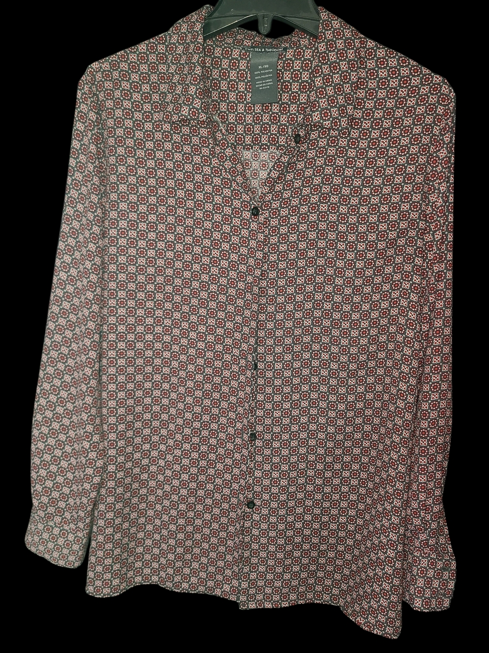 Chelsea & Theodore Red and Black Geo-Print Button Front Shirt